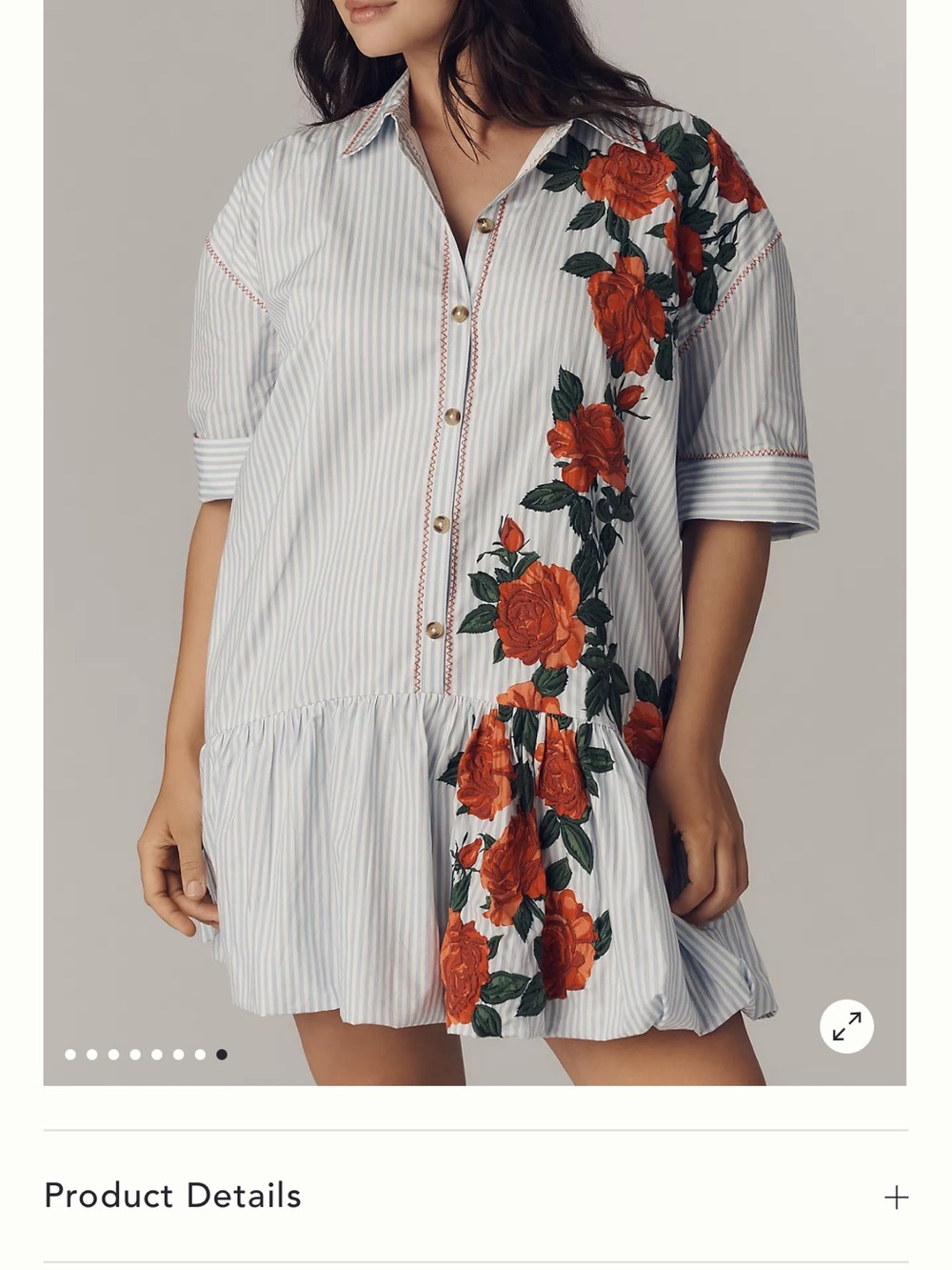 Maeve White & Green Striped Mini Dress with Red Rose Appliqué - Picture 9 of 9